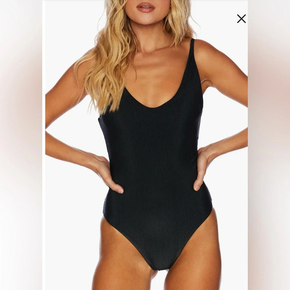 Beach Riot Other - New Beach Riot Womens Reese Black Ribbed V-Neck One Piece Swimsuit Size Large
